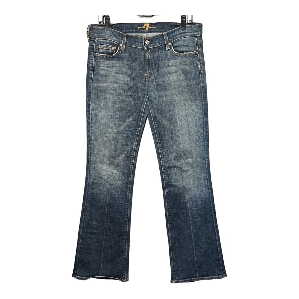 7 For All Mankind Bootcut Jeans Low-Rise Distressed Flare Dark Denim Blue 30X32